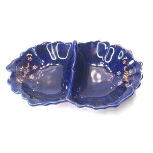 Cobalt Blue Two Sided Relish Dish Hand Painted Vintage Made In Japan